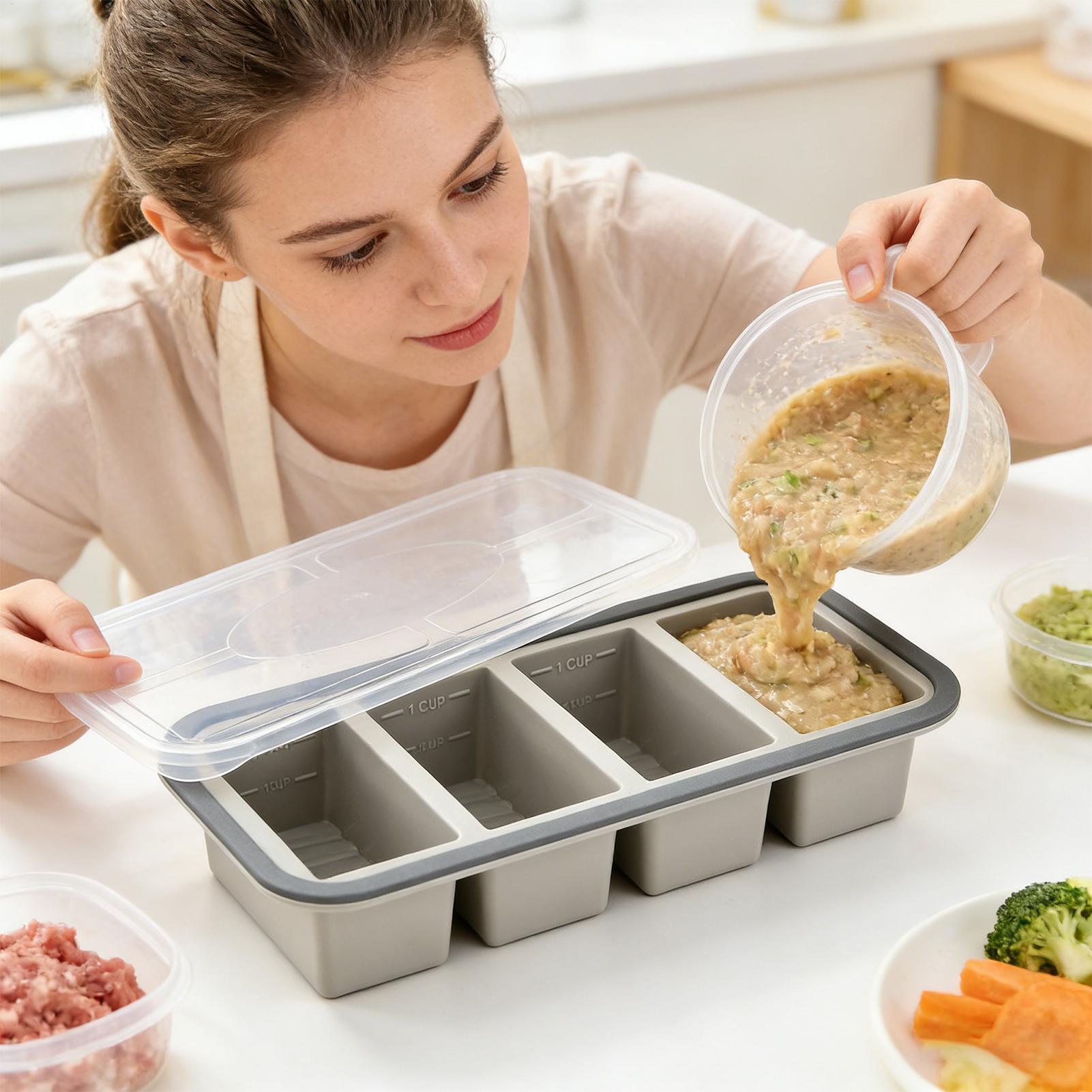 Meal Prep Template - シリコン製冷凍庫用型、簡単に取り出せる食品保存容器、スープ、ソース、ご飯の残り物、バター、食事の準備用、再利用可能な製氷皿