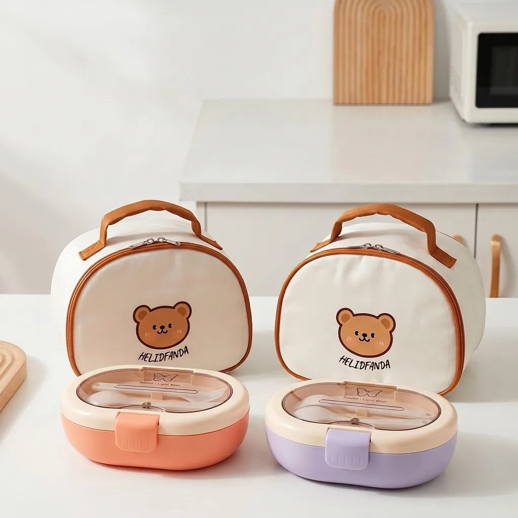 Meal Prep Or Prep Meal - 持ち運び可能なプラスチック製弁当箱。子供用、学校用。漏れ防止設計、仕切り付き。食事の準備や食品の保存に便利。蓋とカトラリー付き。