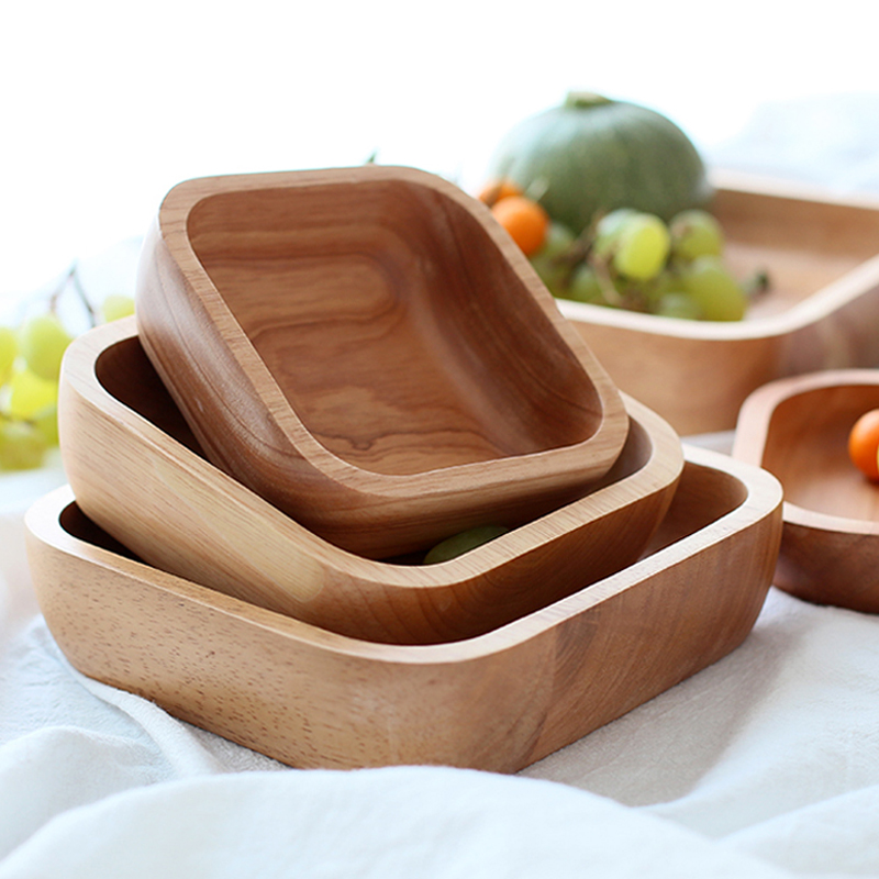 Meal Prep Bowl - 四角い木製サラダボウル,1ピース,4サイズ,小さな木製プレート,皿,食品容器,食器