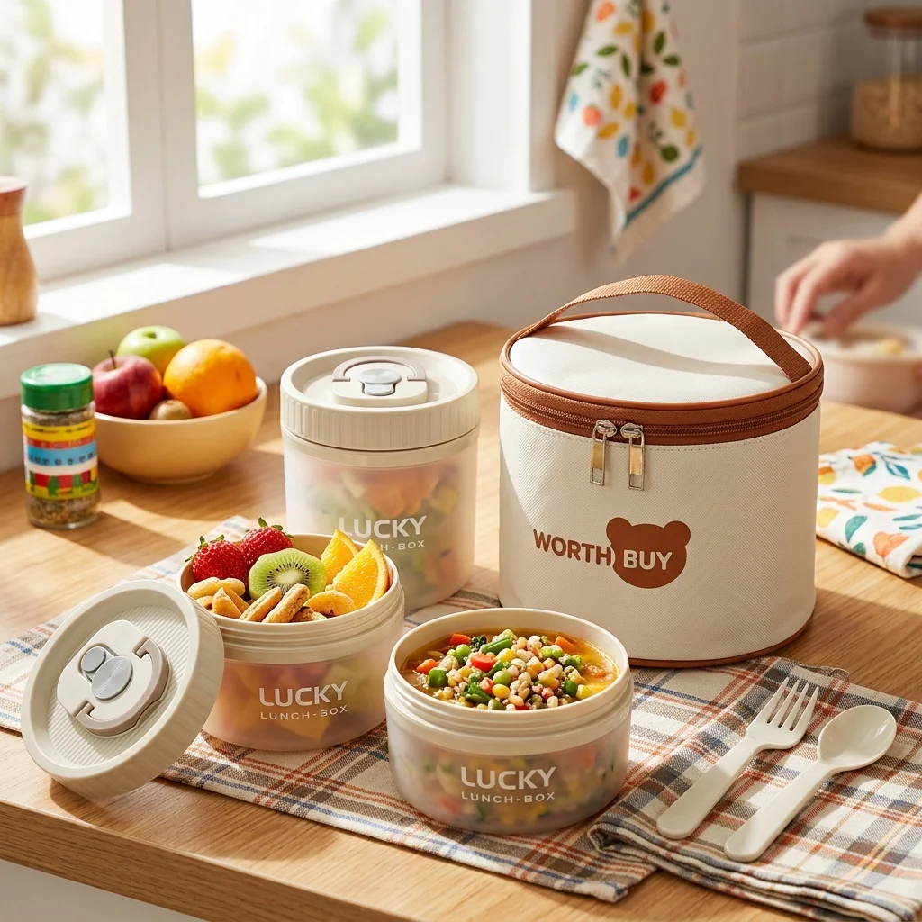 Meal Prep Or Prep Meal - 持ち運び可能なプラスチック製弁当箱。電子レンジ対応で、取っ手付き。漏れ防止機能があり、子供から大人まで、学校や職場での食事の準備に最適。