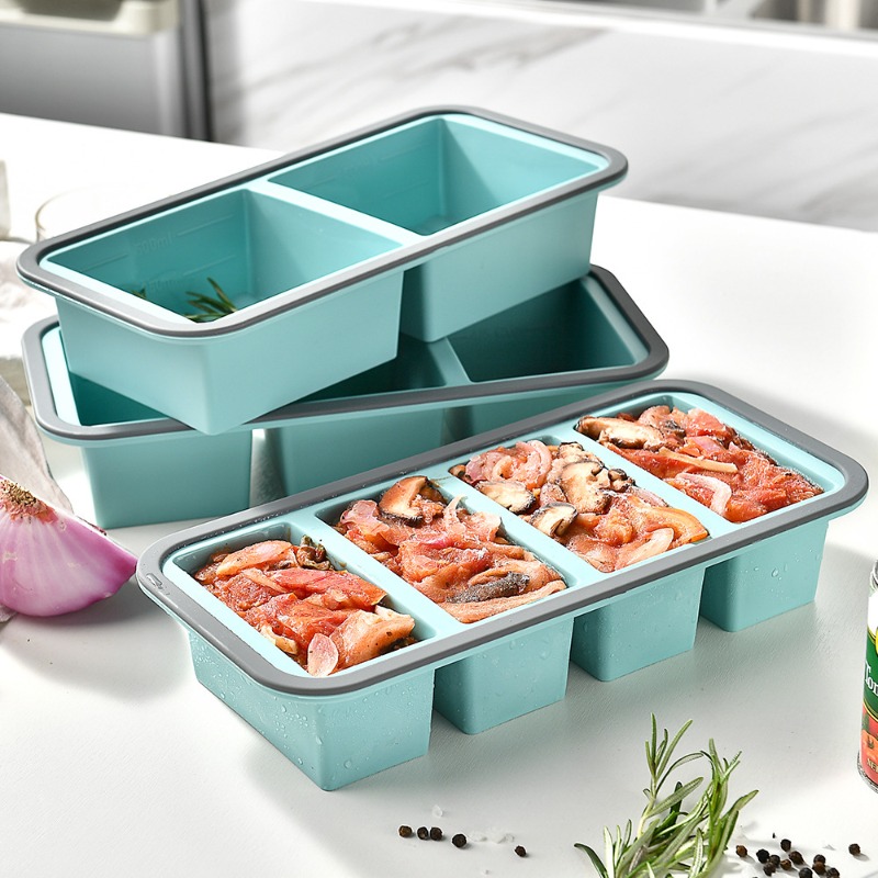 Meal Prep Template - 大型製氷皿-スープ用、蓋付きシリコン製冷凍トレイ、ソース、残り物、自家製食事の準備用冷凍保存容器