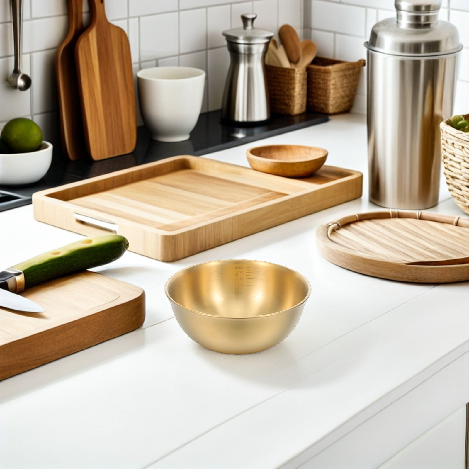 Meal Prep Bowl - ステンレス製ミキシングボウル、目盛付き、2100ml、深型、積み重ね可能、底面が平らで、お菓子作り、サラダの和え物、料理、食事の準備に最適。食器洗い機対応。