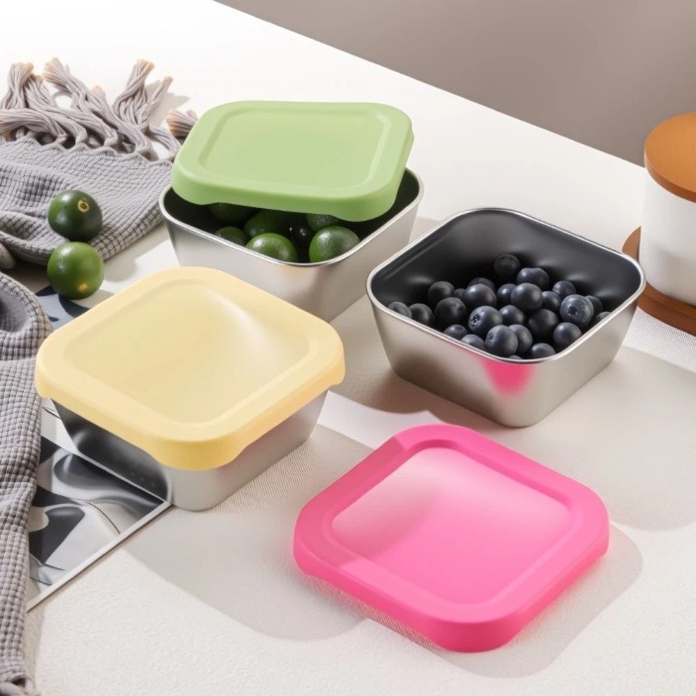 Meal Prep With Rice - シリコン蓋付きステンレス製鮮度保持ボックス、積み重ね可能な食品グレードのミールプレップ容器、正方形の漏れ防止ランチボックス、米保存容器