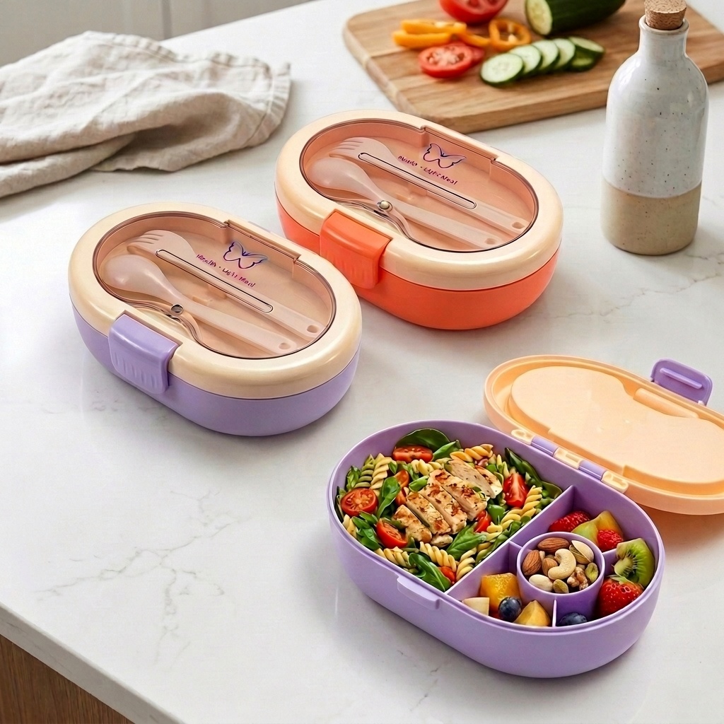 Meal Prep Or Prep Meal - 漏れ防止プラスチック製弁当箱、カトラリー付き、仕切り付き食事準備用食品保存容器、子供、学校、大人向けのスナック・サラダボックス