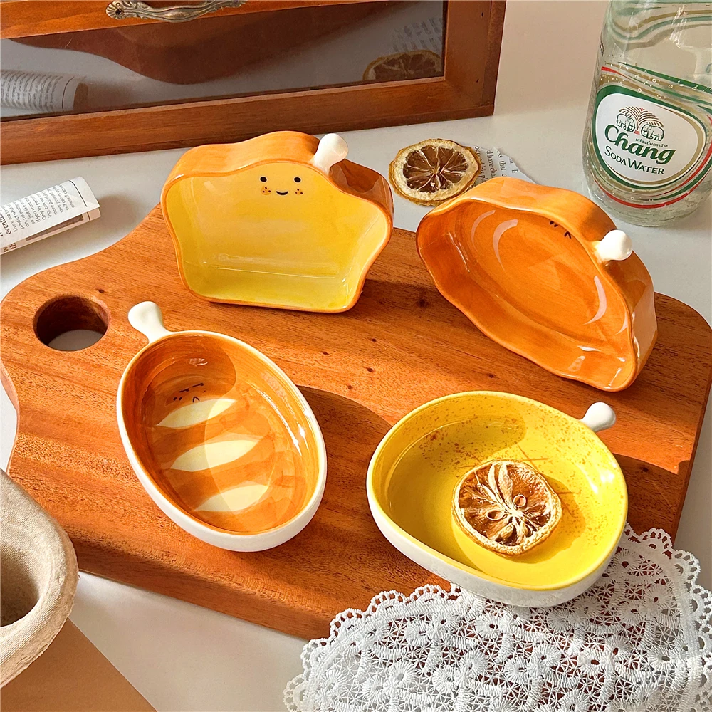 Sauce Dipping Cup - クリエイティブなパン型のセラミック皿、小さなディップソーサー、スナック鍋のソース、トマトソースプレート、かわいい食器