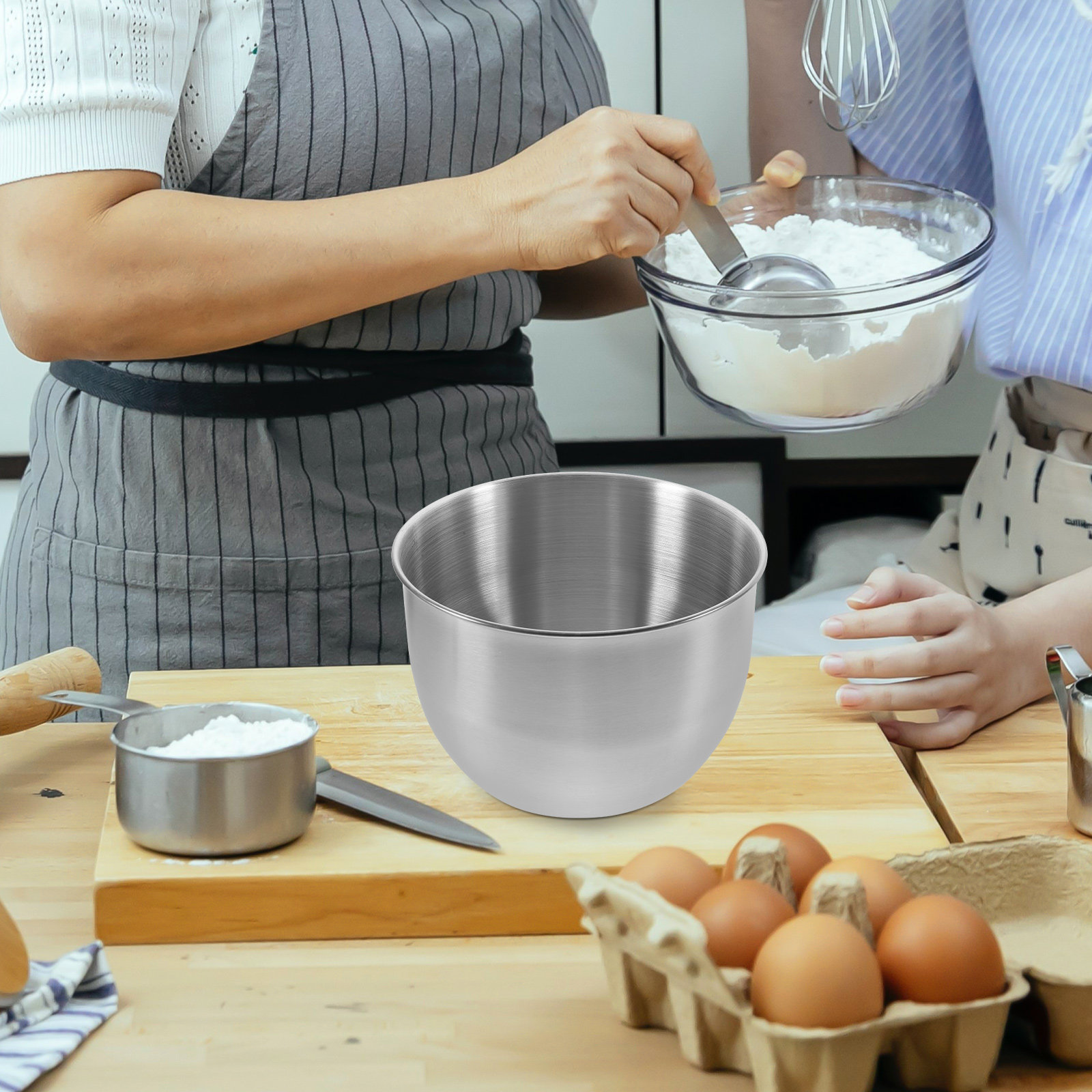 Meal Prep Kitchen - 深型ステンレス製ミキシングボウル、厚い金属製キッチンボウル、ベーキング、調理、生地、サラダ、食事の準備、食品保存、マリネ用
