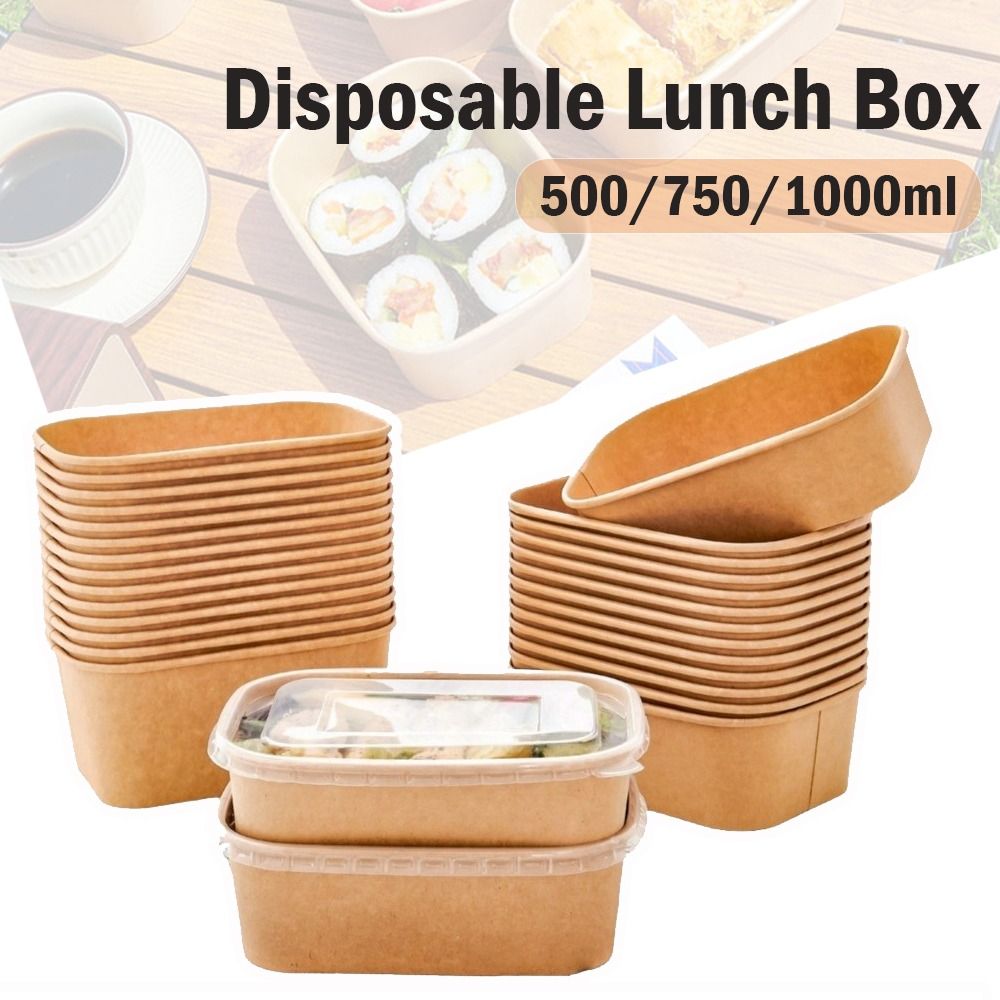 Meal Prep Bowl - 10 ピース/セット正方形使い捨てランチボックス蓋付き紙クラフト紙ランチボックス漏れ防止食品容器食品包装箱家庭用