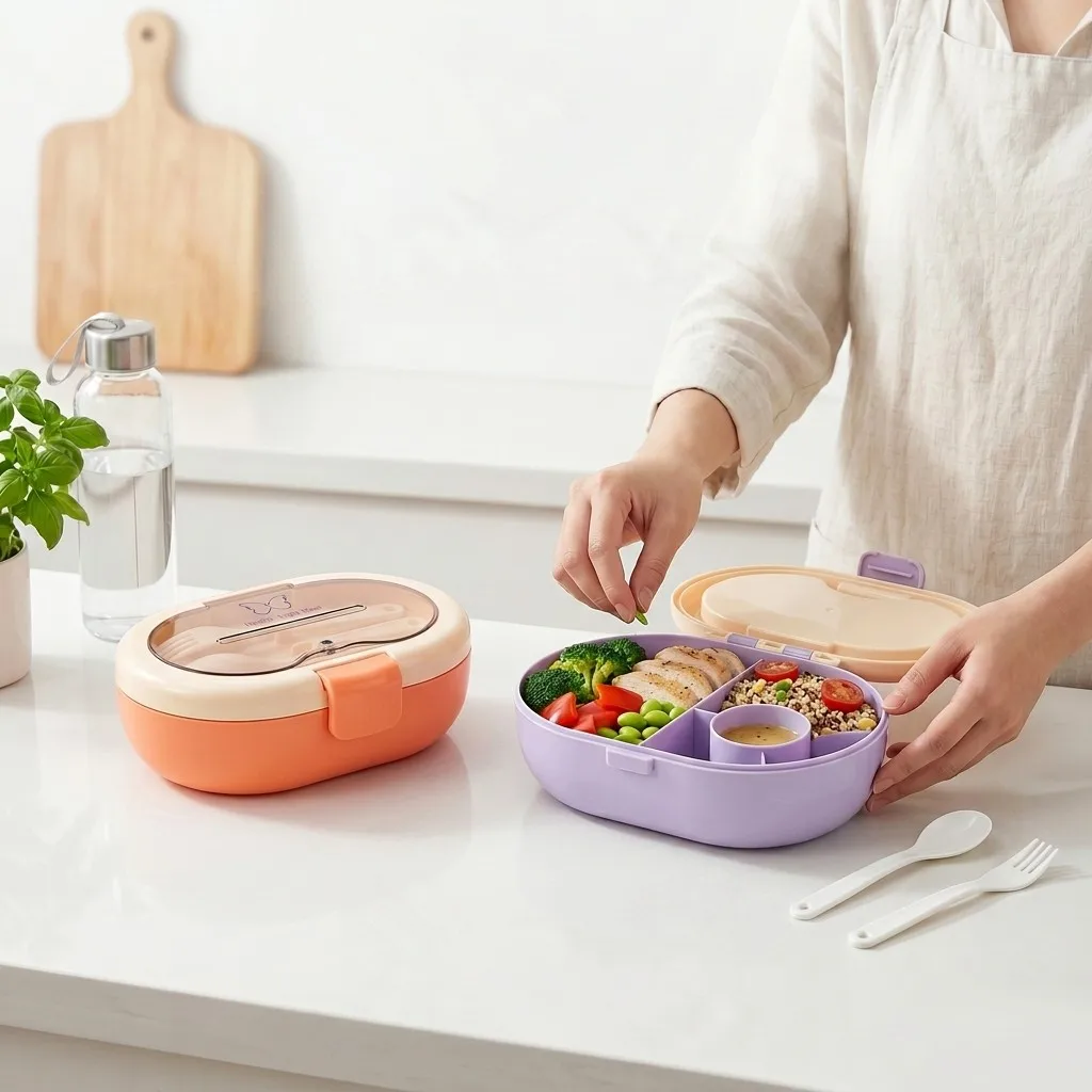 持ち運び可能なプラスチック製弁当箱。子供用、学校用。漏れ防止 - Meal Prep Or Prep Meal のレビューと価格