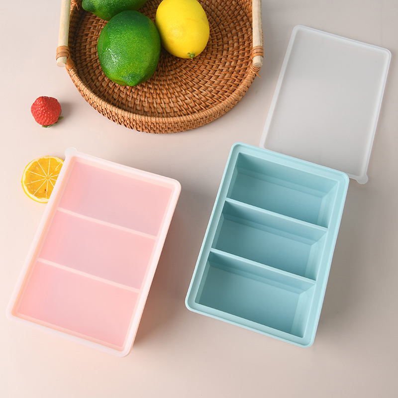 特大3区画シリコン製冷凍トレイ（蓋付き）巨大アイスキューブ型 - Meal Prep Template のレビューと価格