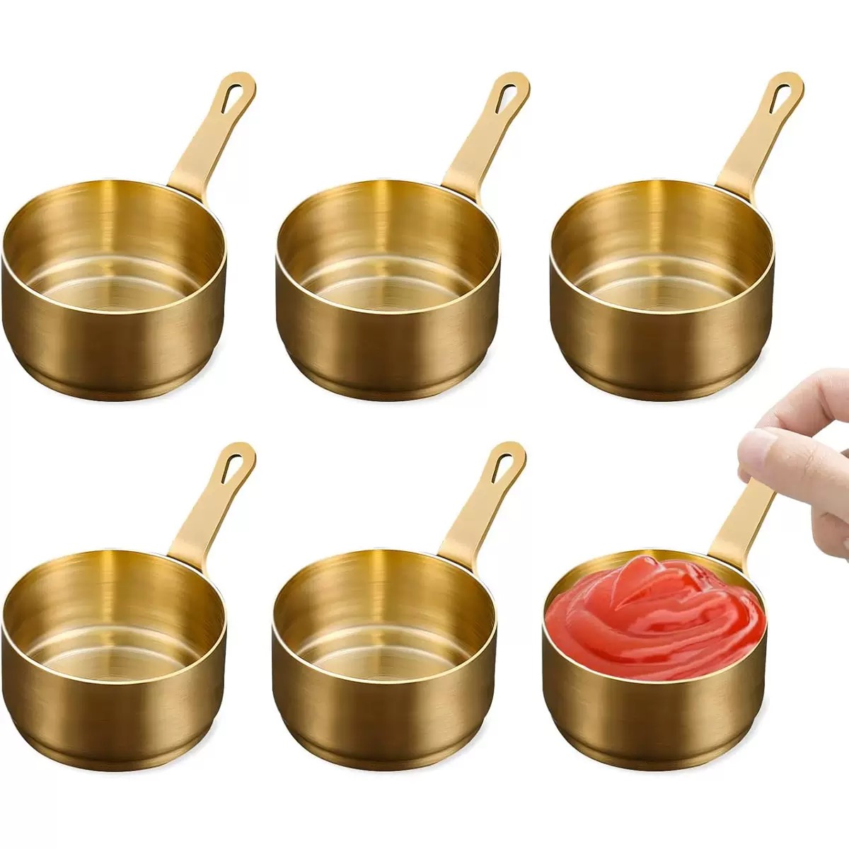 ミニステンレススチールソースカップ ハンドル付き、ディップデ - Sauce Dipping Cup のレビューと価格