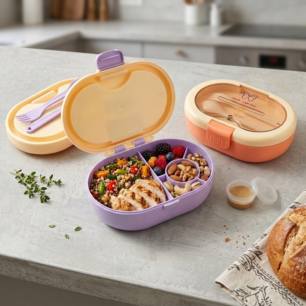 漏れ防止プラスチック製弁当箱、カトラリー付き、仕切り付き食事 - Meal Prep Or Prep Meal のレビューと価格