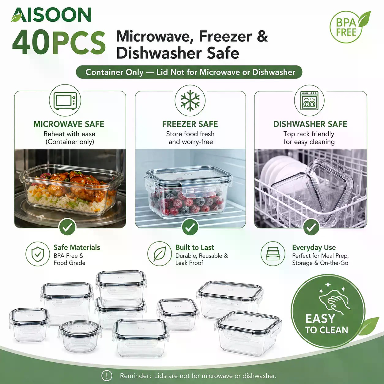 40個入り特大85オンスシリコン製密閉食品保存容器セット（容 - Meal Prep Kitchen のレビューと価格