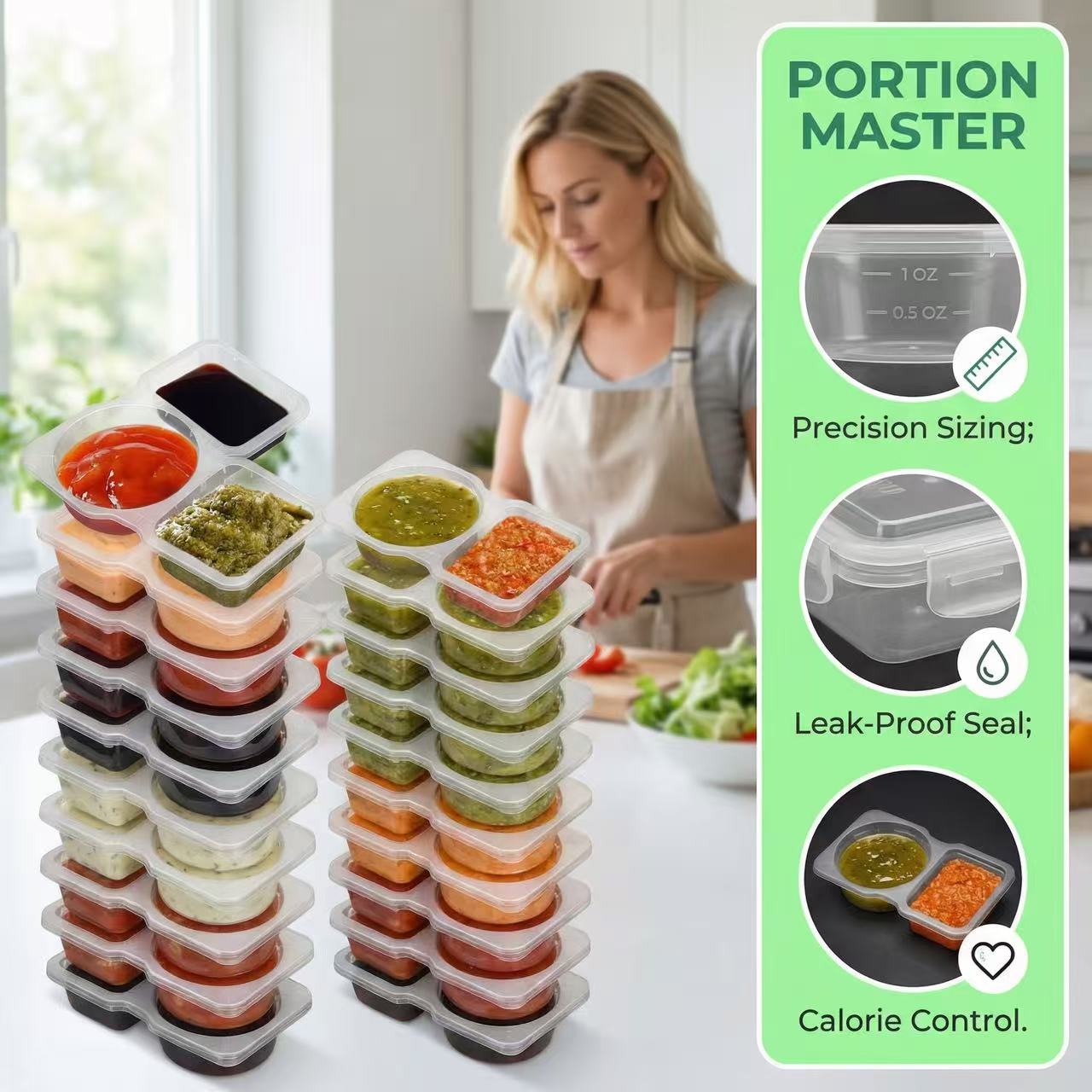 蓋付き二重コンパートメントソース容器、ディップ、ソース、食事 - Sauce Dipping Cup のレビューと価格