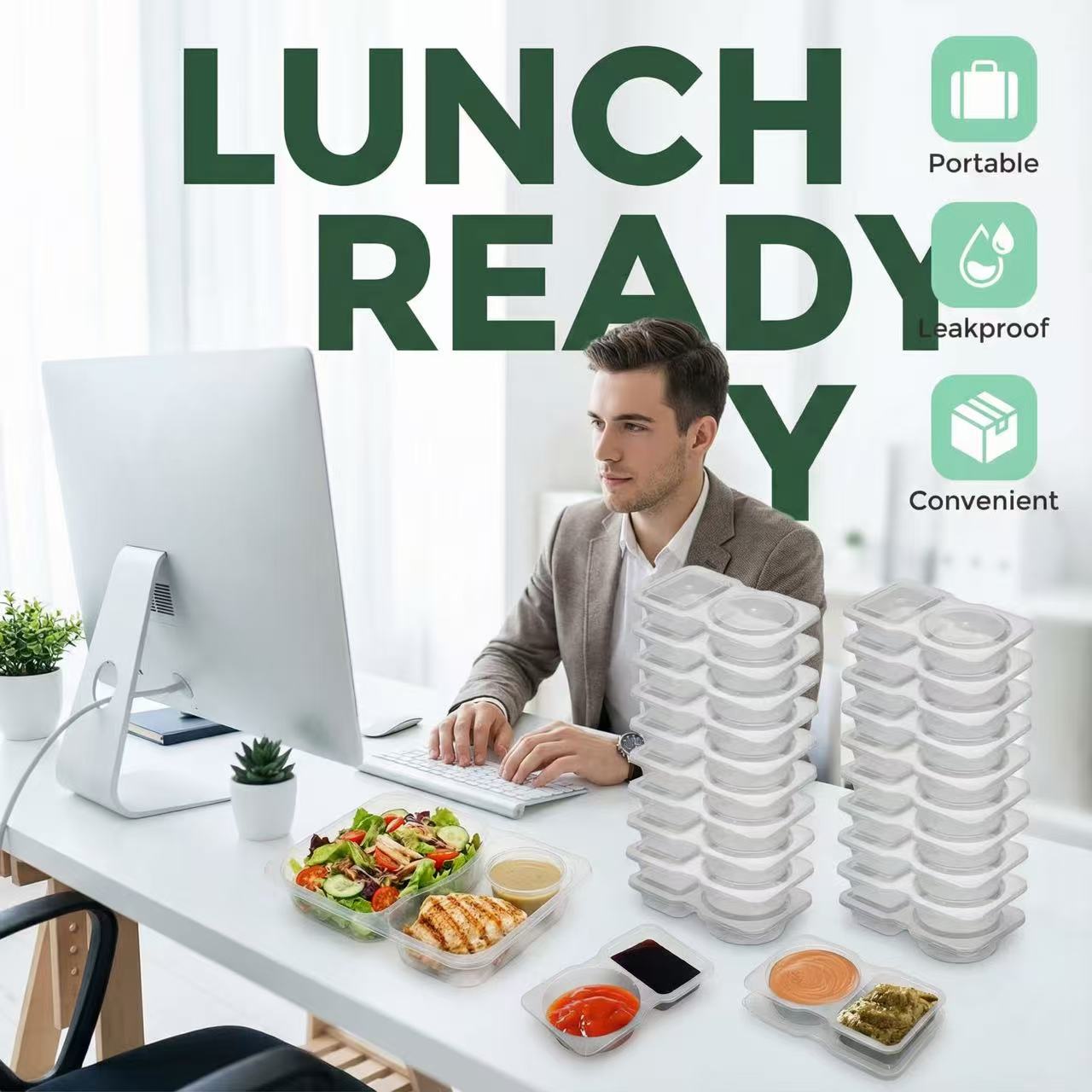 蓋付き二重コンパートメントソース容器、ディップ、ソース、食事 - Sauce Dipping Cup のレビューと価格