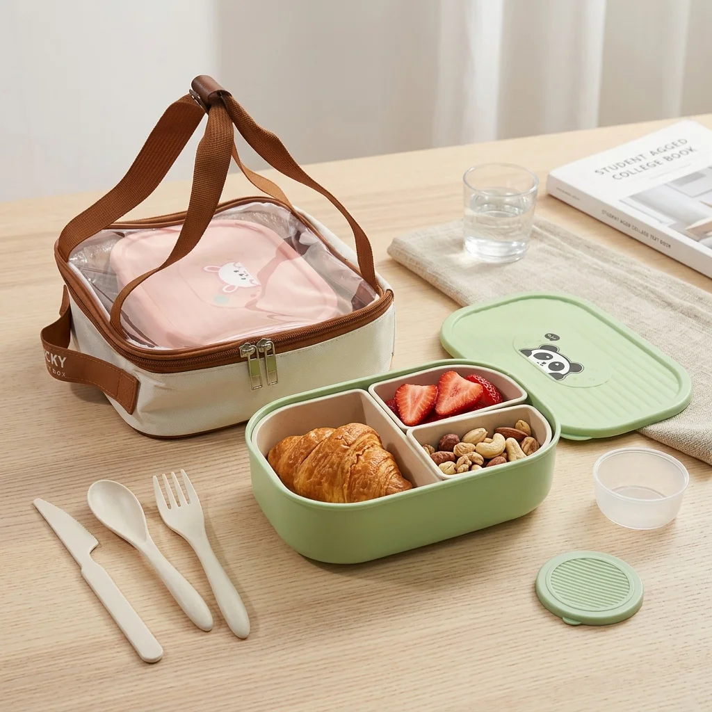 子供用弁当箱、蓋付き、3つの仕切り付き、プラスチック製、食品 - Meal Prep Or Prep Meal のレビューと価格