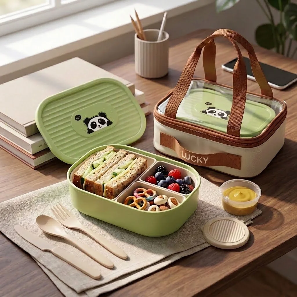 子供用弁当箱、蓋付き、3つの仕切り付き、プラスチック製、食品 - Meal Prep Or Prep Meal のレビューと価格