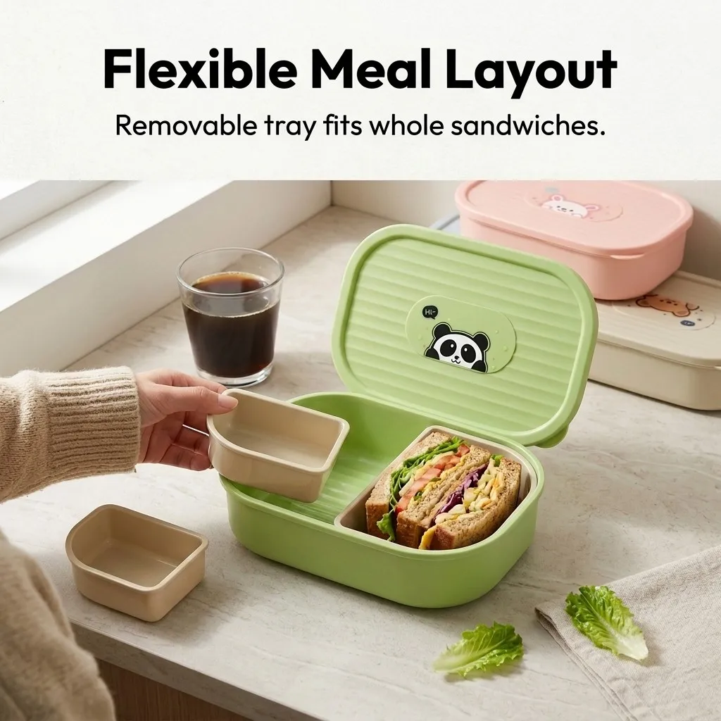 子供用弁当箱、蓋付き、3つの仕切り付き、プラスチック製、食品 - Meal Prep Or Prep Meal のレビューと価格