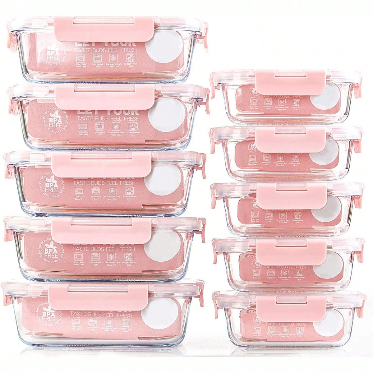 10個入りガラス製ミールプレップ容器、蓋付き食品保存容器、気 - Meal Prep Kitchen のレビューと価格