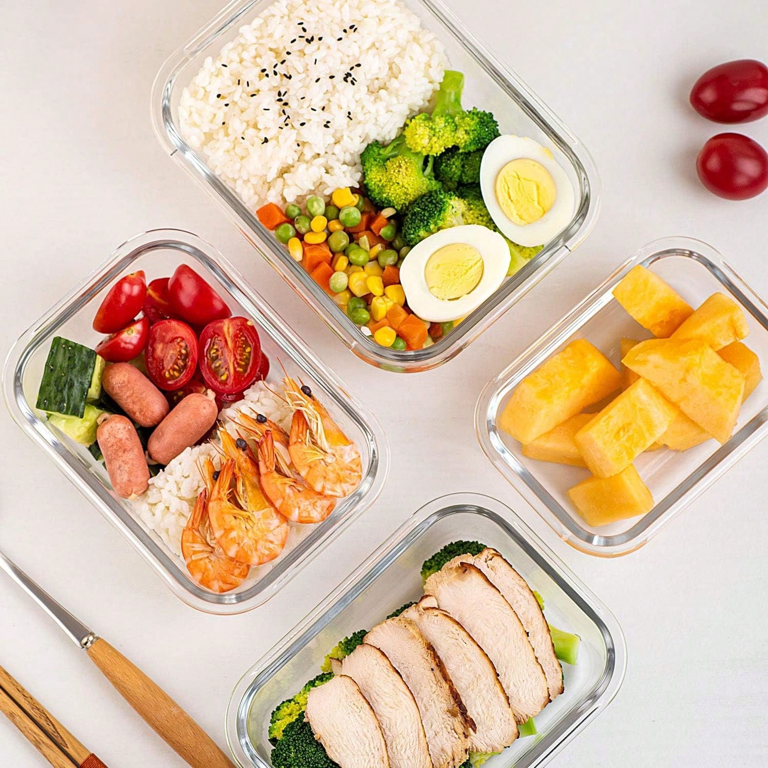 10個入りガラス製ミールプレップ容器、蓋付き食品保存容器、気 - Meal Prep Kitchen のレビューと価格