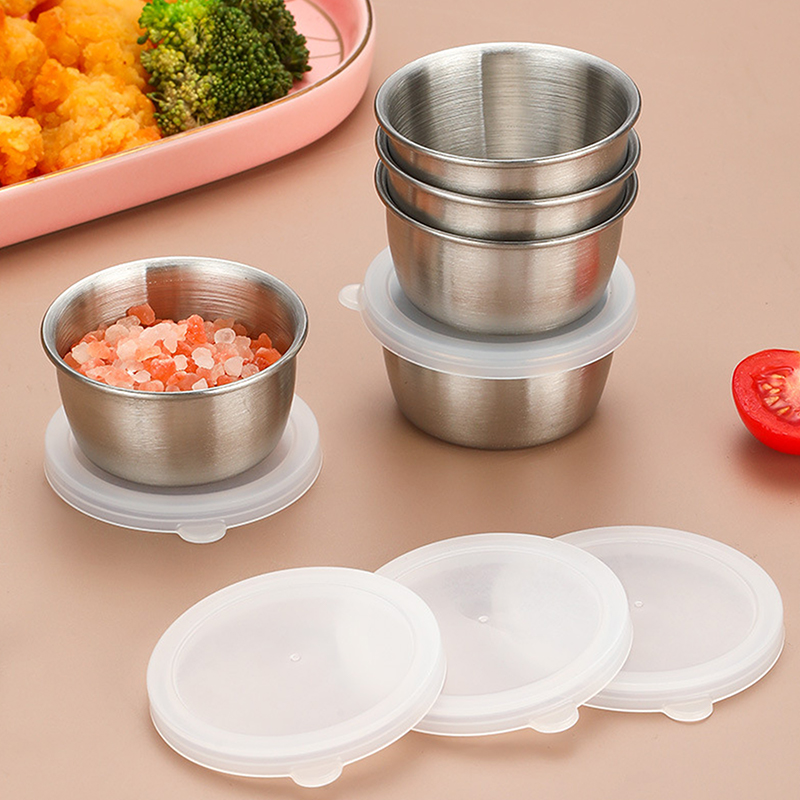 漏れ防止蓋付きの小さなステンレス製カップ,サラダドレッシング - Sauce Dipping Cup のレビューと価格