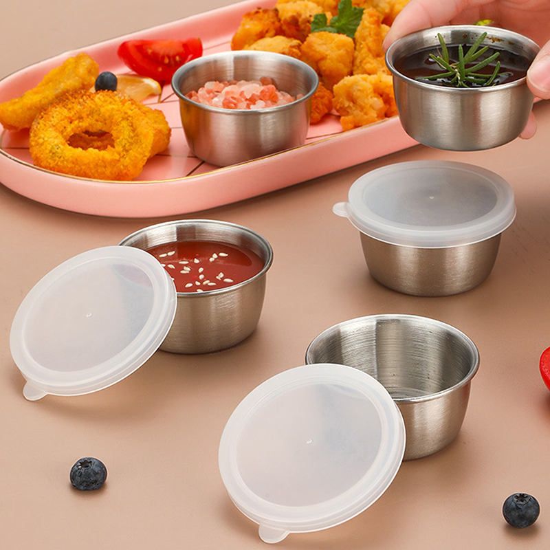 漏れ防止蓋付きの小さなステンレス製カップ,サラダドレッシング - Sauce Dipping Cup のレビューと価格