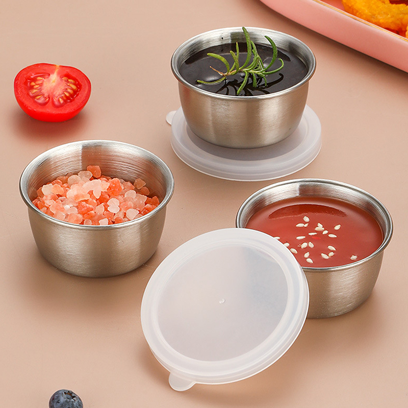 漏れ防止蓋付きの小さなステンレス製カップ,サラダドレッシング - Sauce Dipping Cup のレビューと価格