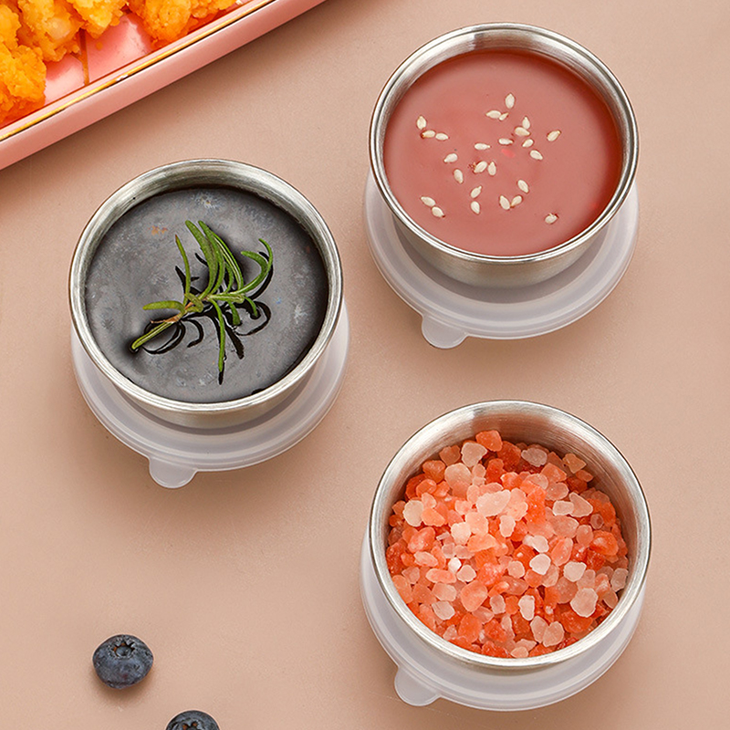 漏れ防止蓋付きの小さなステンレス製カップ,サラダドレッシング - Sauce Dipping Cup のレビューと価格