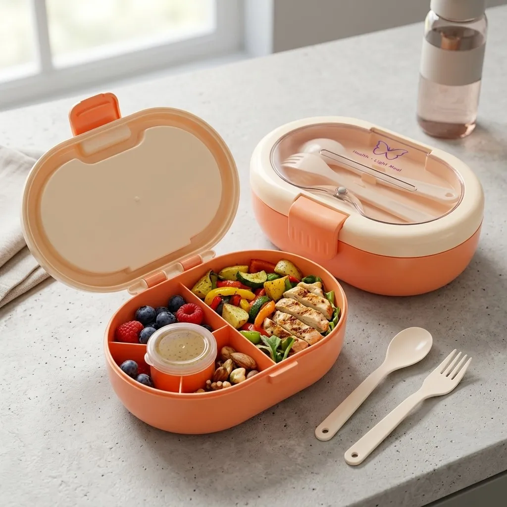 プラスチック製の弁当箱。カトラリー付きで、汁漏れしにくく、仕 - Meal Prep Or Prep Meal のレビューと価格