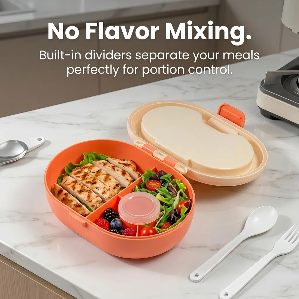 プラスチック製の弁当箱。カトラリー付きで、汁漏れしにくく、仕 - Meal Prep Or Prep Meal のレビューと価格